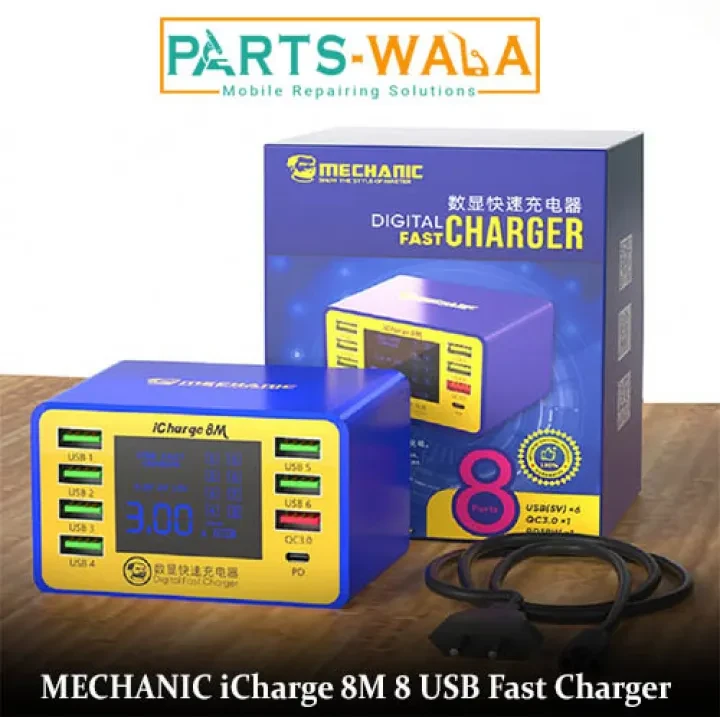 MECHANIC iCharge 8M 8 USB Fast Charger QC 3.0 USB Smart Charger Support Fast-charging With LCD LED Display price in Pakistan