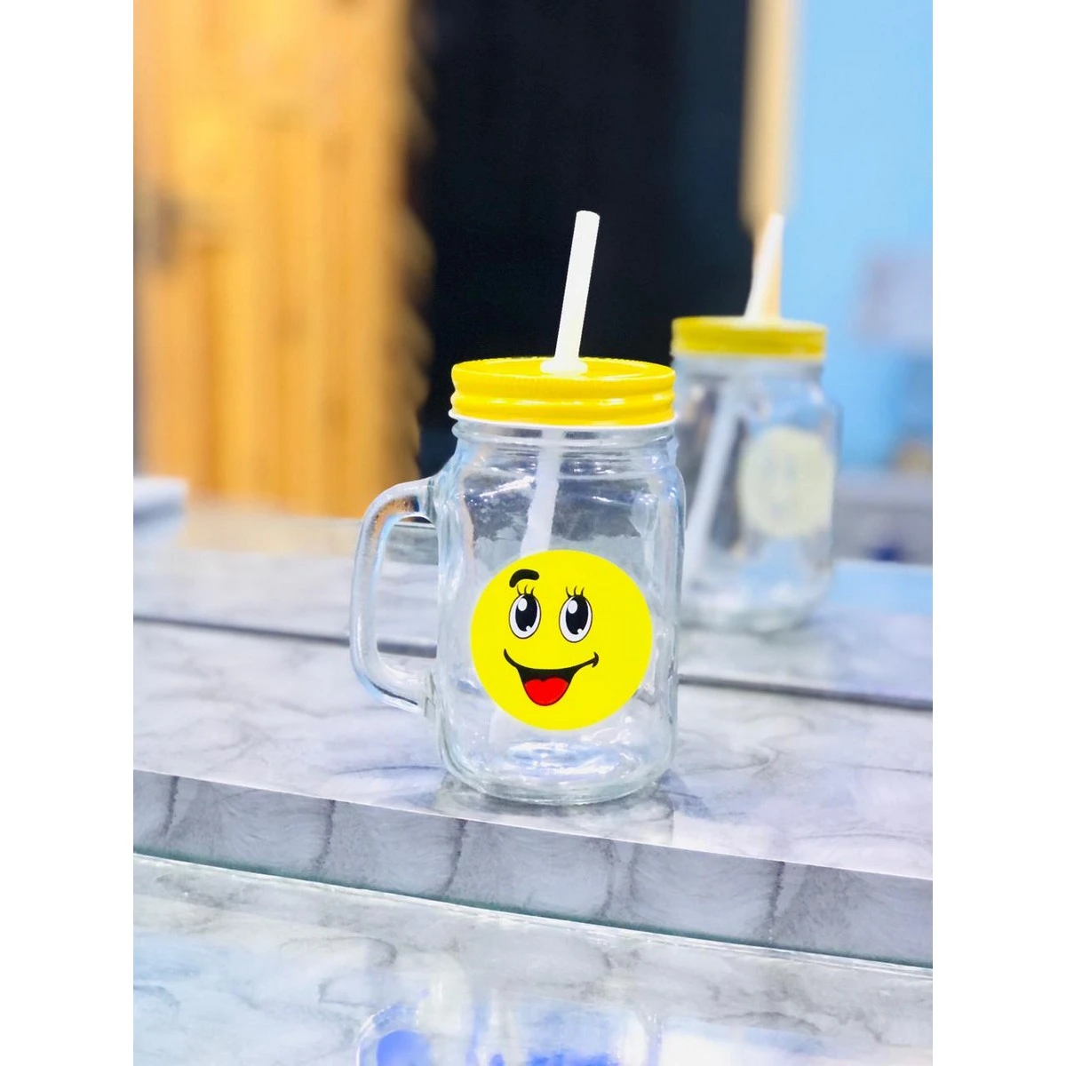 Juice Glass  Juice Mug  Juice glass with lid and straw  Emoji design juice glass price in Pakistan