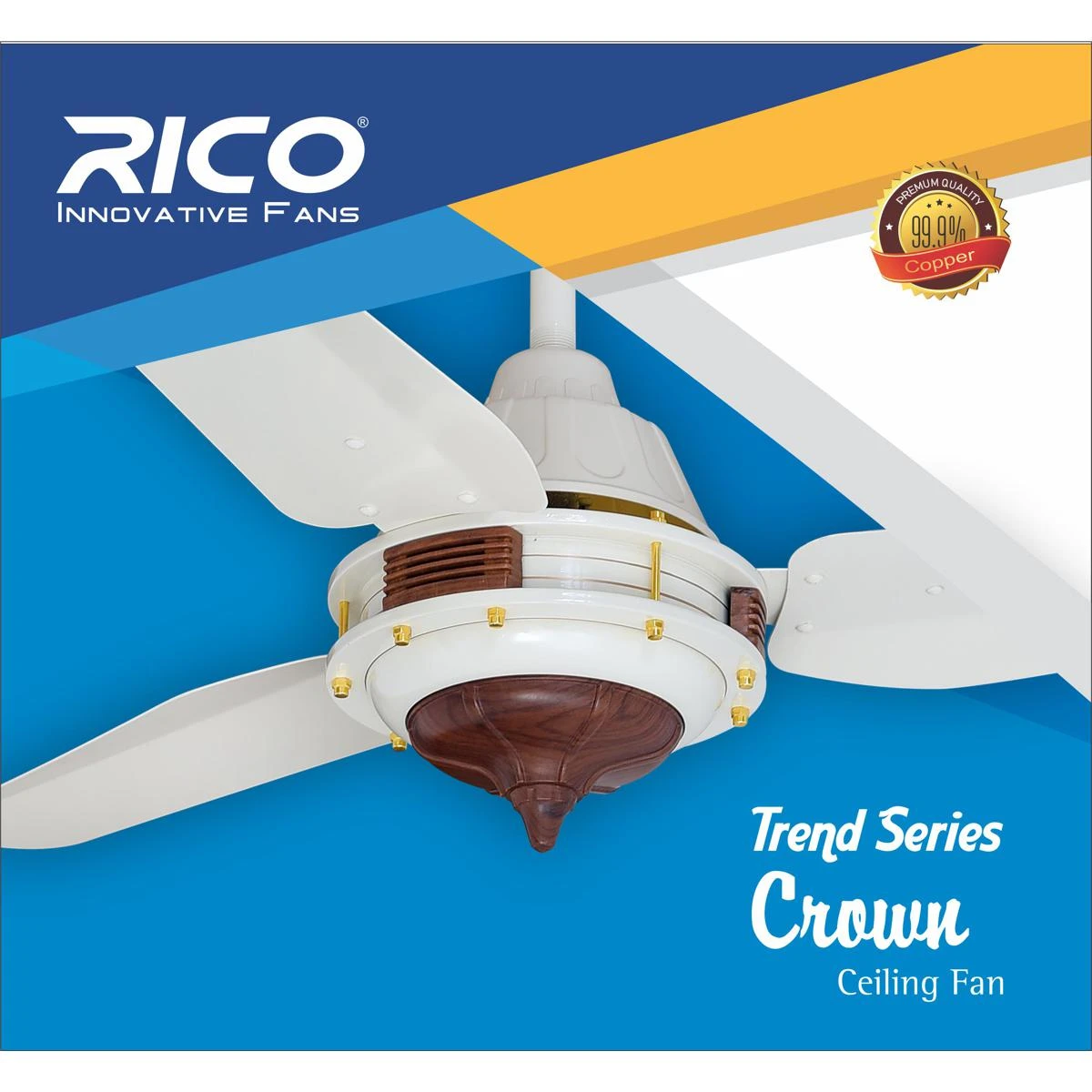 Rico Innovative Ceiling Fan – Crown Model 56” – 100% Copper Winding – Dark Wood price in Pakistan