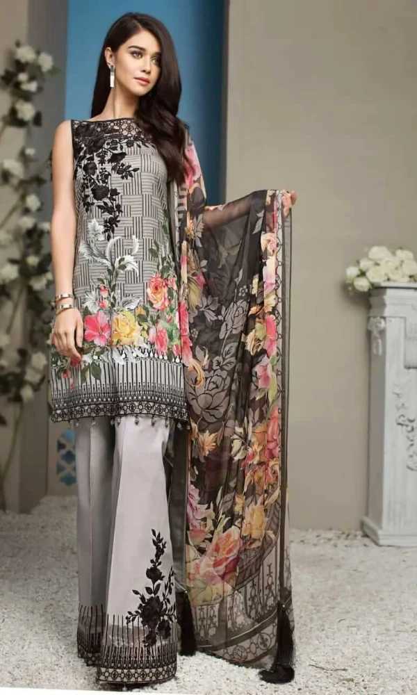 Anaya – 3PC Lawn Embroidered Shirt With Printed Chiffon Dupatta price in Pakistan