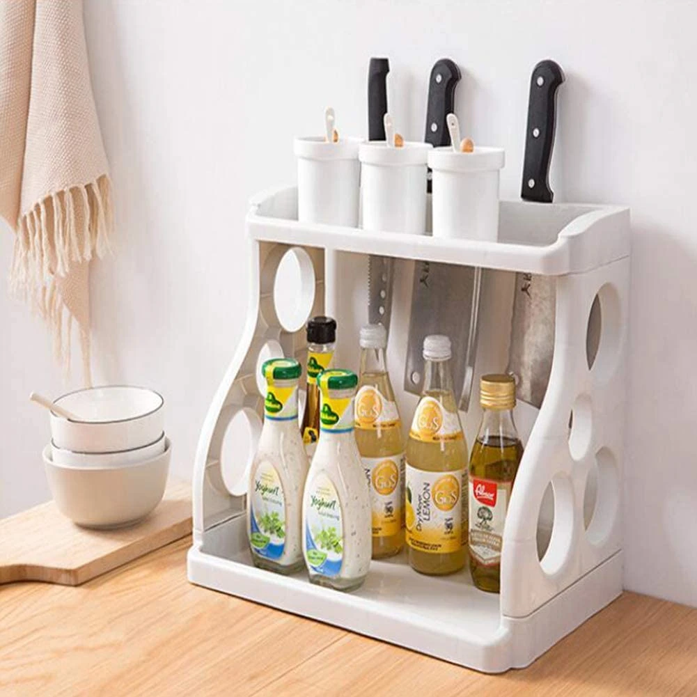 Double Layer Kitchen Shelf Floor Seasoning Rack Plastic Knife price in Pakistan