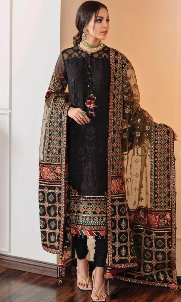 Baroque – 3PC Heavy Embroidered Lawn Suit ( Full Embroidered Organza Dupatta price in Pakistan
