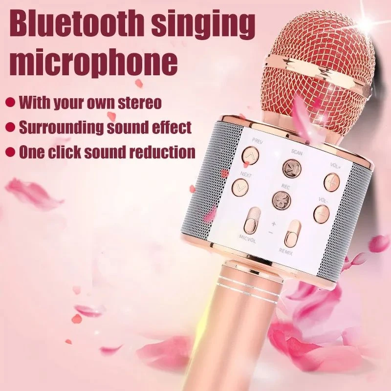 karaoke Microphone for Kids Singing 5 in 1 Wireless Bluetooth Microphone with LED Lights Machine Portable Mic Speaker New Gifts price in Pakistan