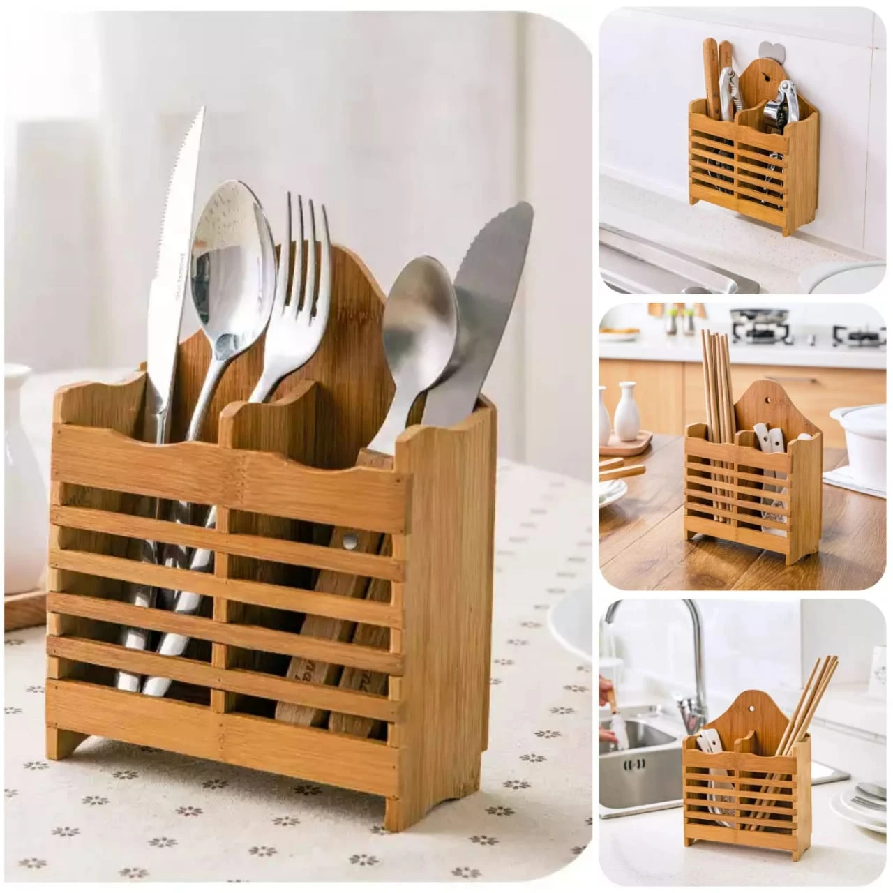 Bamboo Spoon Chopsticks Storage Rack Holder, Wall Hanging Cutlery Tableware Storage price in Pakistan