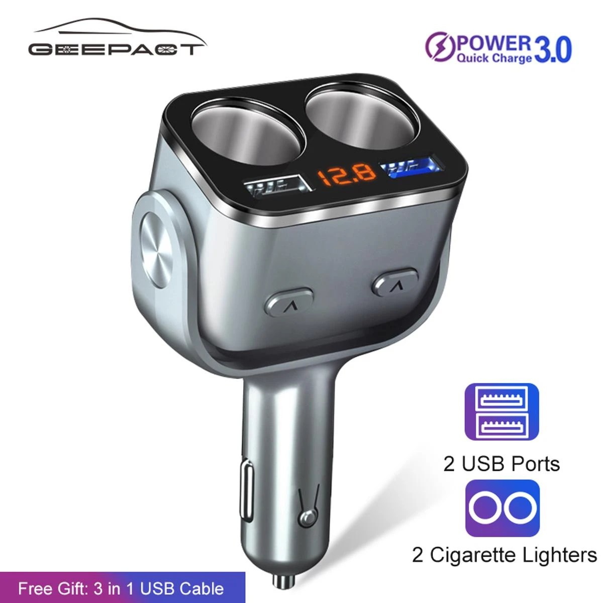 Geepact Car Charger Adapter Quick Charge 3.0 Dual USB Ports Adapter Fast Charging price in Pakistan