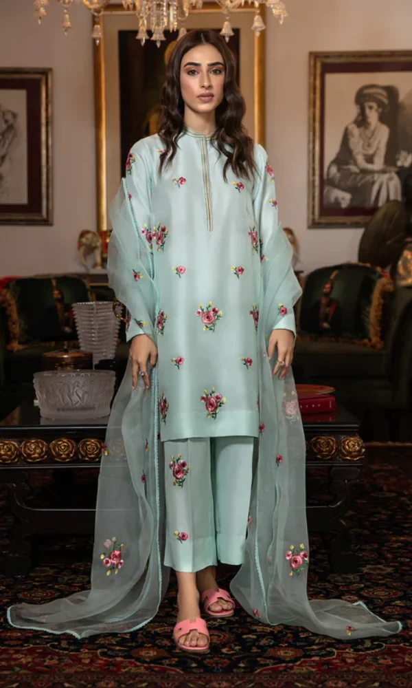 Bareeze – 3PC Silk Heavy Embroidered Shirt With (D) price in Pakistan