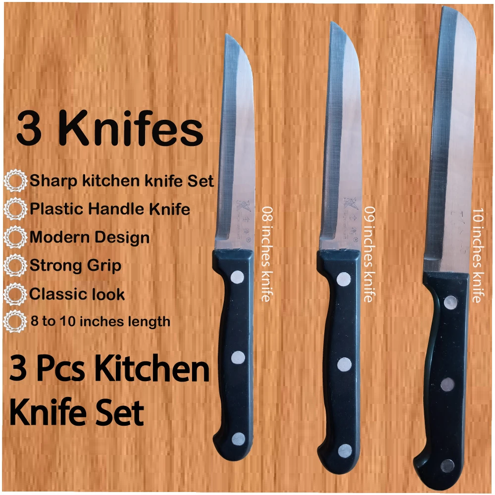 3 Pcs Kitchen knife set best quality imported knife for multi purpose cooking knives vegetable knives price in Pakistan