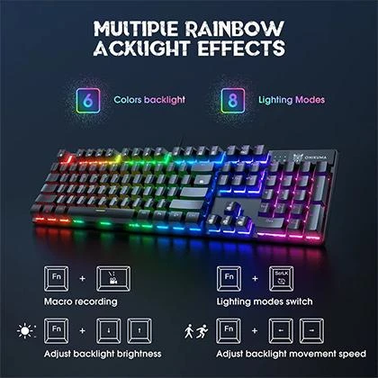 ONIKUMA G27 Chroma RGB Professional Blue Switch Mechanical Gaming Keyboard 104-Key Full Number Pad Keyboard Gaming – Black price in Pakistan