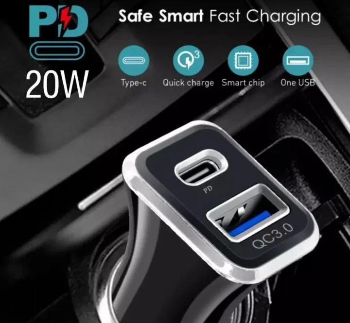 Original 20W Super Fast Car Charger Type-C PD  USB Mobile Phone Charger in Car for iPhone & Smartphones price in Pakistan