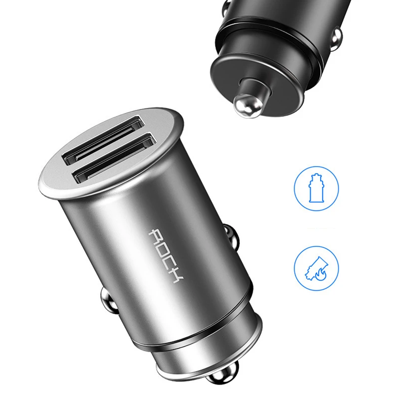 ROCK 4.8A Dual USB Metal Mini Car Charger High Quality Zinc Alloy Universal Car Charger Compact for Mobile Phones price in Pakistan