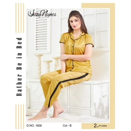 Silky Nights 2- Pieces Shirt & Pajama Silk Nightwear For Girls & Women – Gold price in Pakistan