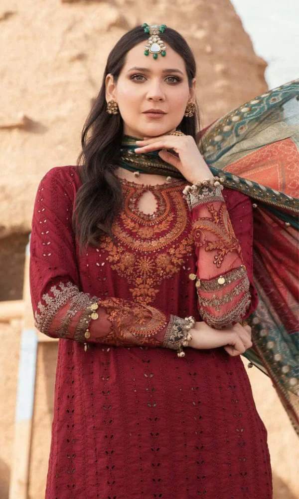 Maria.b – 3PC Lawn Chikankari Embroidered Dupatta price in Pakistan