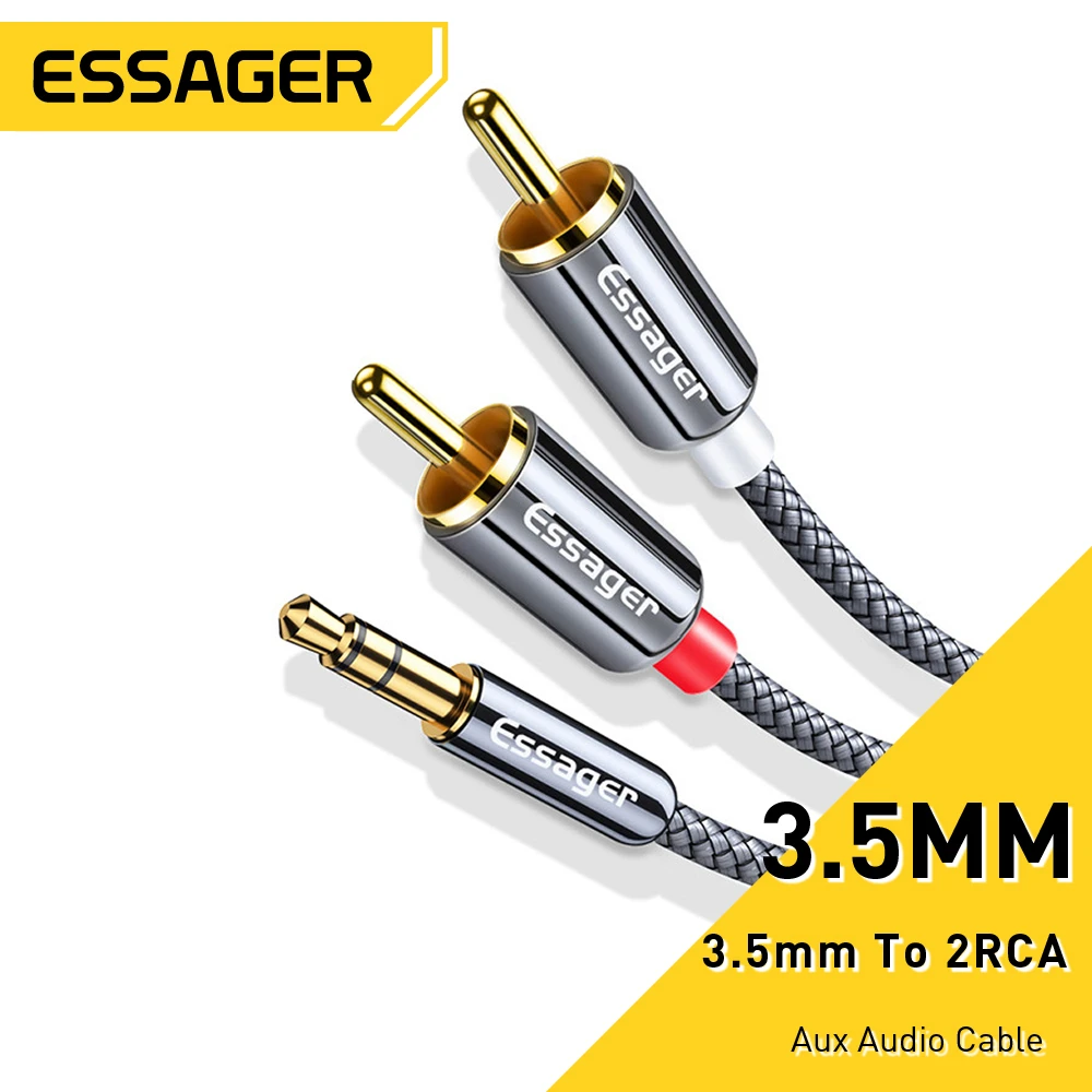 Essager RCA Cable 3.5mm Jack to 2 RCA Aux Audio Cable 3.5 mm to 2RCA Male Adapter Splitter for TV Box apple tv Speaker Wire Cord price in Pakistan