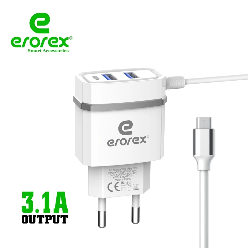 Erorex High Quality – Quick Fast charger 3.1 Ampere with dual usb ports  Model RC-10 price in Pakistan