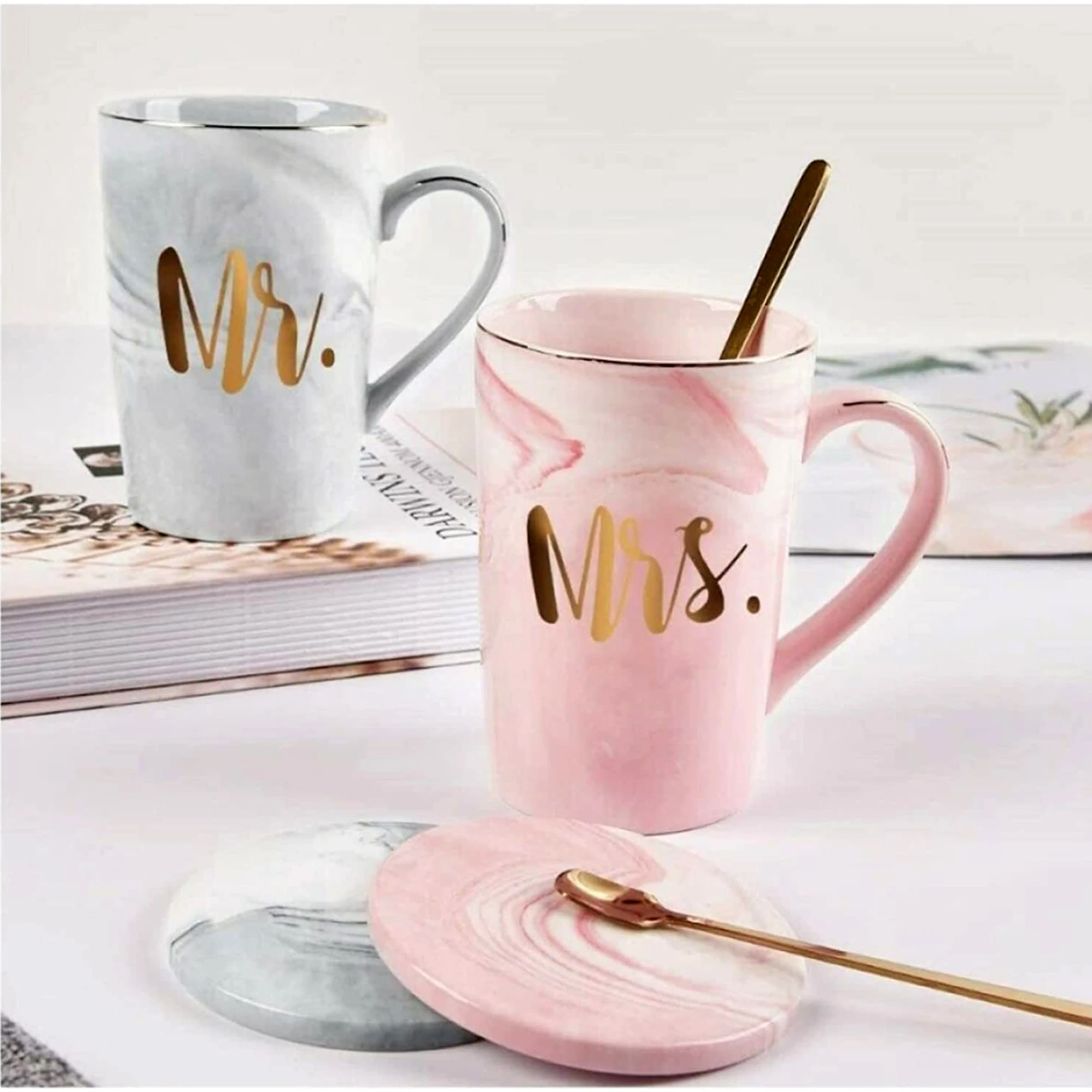Mr and Mrs Couple Marble Coffee Mug Set Engagement Wedding price in Pakistan