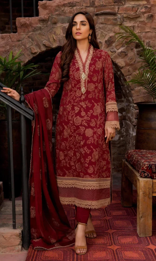 Bareeze-3PC Linen Heavy Embroidered Shirt With (D) price in Pakistan