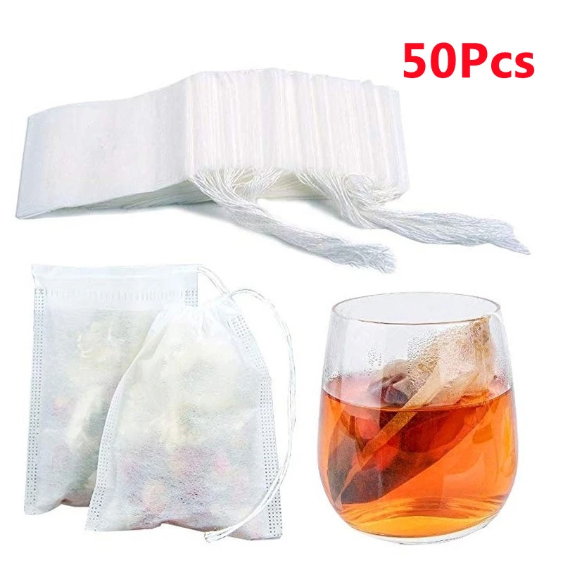Tea Bags 50PcsLot Empty Scented Drawstring Pouch Bag 57CM Infuser With String Heal Seal Filter Paper For Herb Loose Tea price in Pakistan