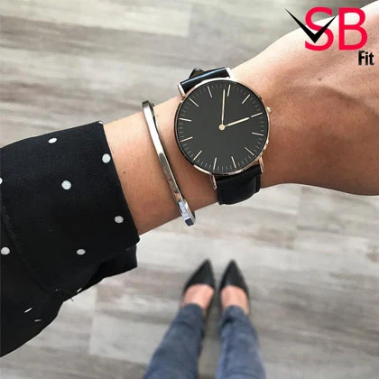 Jet Black Leather Watch For Girls  SB FIT Ladies Watches For Girls price in Pakistan