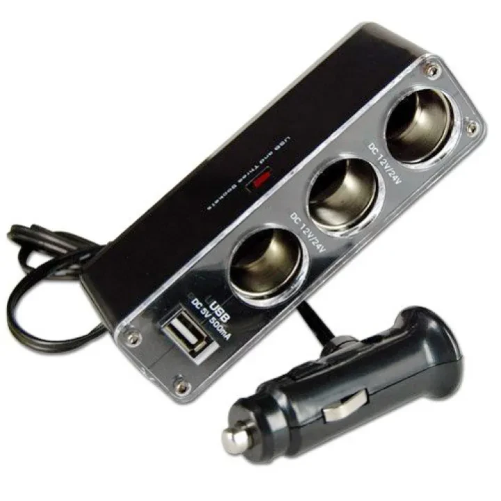 3 WAY MULTI SOCKET SPLITTER USB PLUG CHARGER DC 12V24V Triple ADAPTER With USB Port price in Pakistan