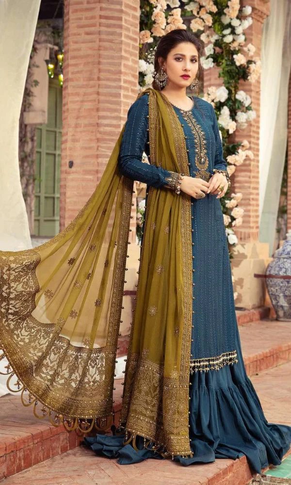 Maria B – 3PC Linen Heavy Embroidered Shirt With Embroidered Dupatta price in Pakistan