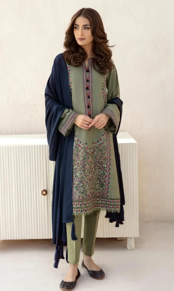 JAZMIN – 3PC DHANAK EMBROIDERED SHIRT WITH WOOL SHAWL AND TROUSER price in Pakistan