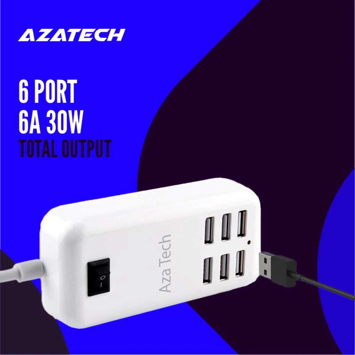 AzaTech 6 USB Port Fast Charger HUB 30W 5V6A 1.5M Smart Wall Socket Extension Power Wall Adapter Charging price in Pakistan