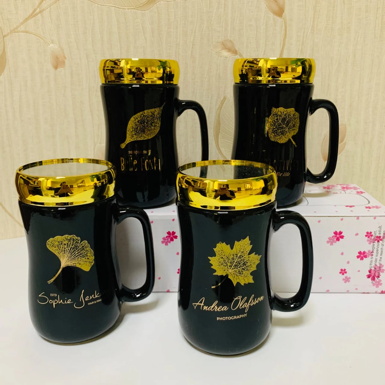Fancy Cute Black Travel Flower Printed Ceramic Coffee Milk Tea Mugs with Mirror Lid For Boys Girls with Handle – 450 ML price in Pakistan
