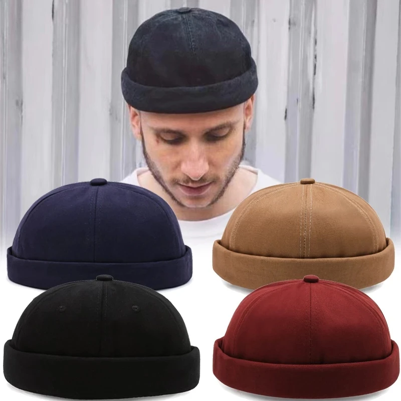 Vintage Dome Hat Mens Cotton Beanies for Men Docker Sailor Crimping Brimless Skull Caps Casual Hip Hop Elastic Cap price in Pakistan