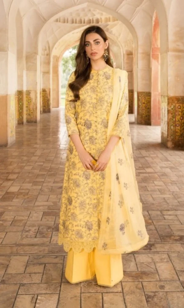 Bareeze-3PC Lawn Embroidered Shirt With Embroidered Bamber Chiffon Dupatta price in Pakistan