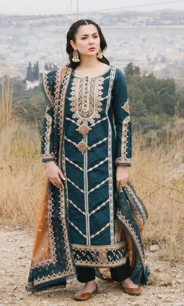 Qalamkar – 3PC Linen Heavy Embroidered Shirt With Embroidered Organza Dupatta price in Pakistan
