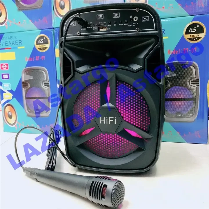 BT07 LED Portable karaoke wireless bluetooth speaker 6.5inches with colorful led light flash light TF card FM radio USB player price in Pakistan