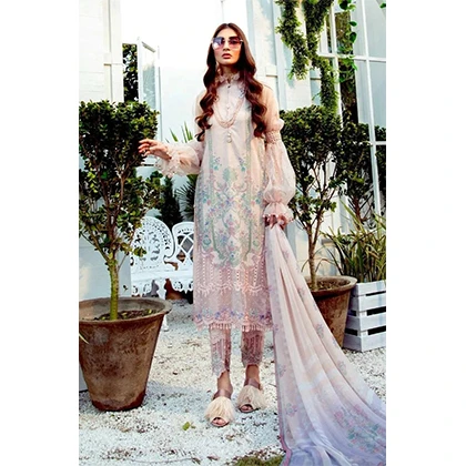 3PC Lawn Neckline Embroidered Shirt with Printed Chiffon Dupatta (D) price in Pakistan