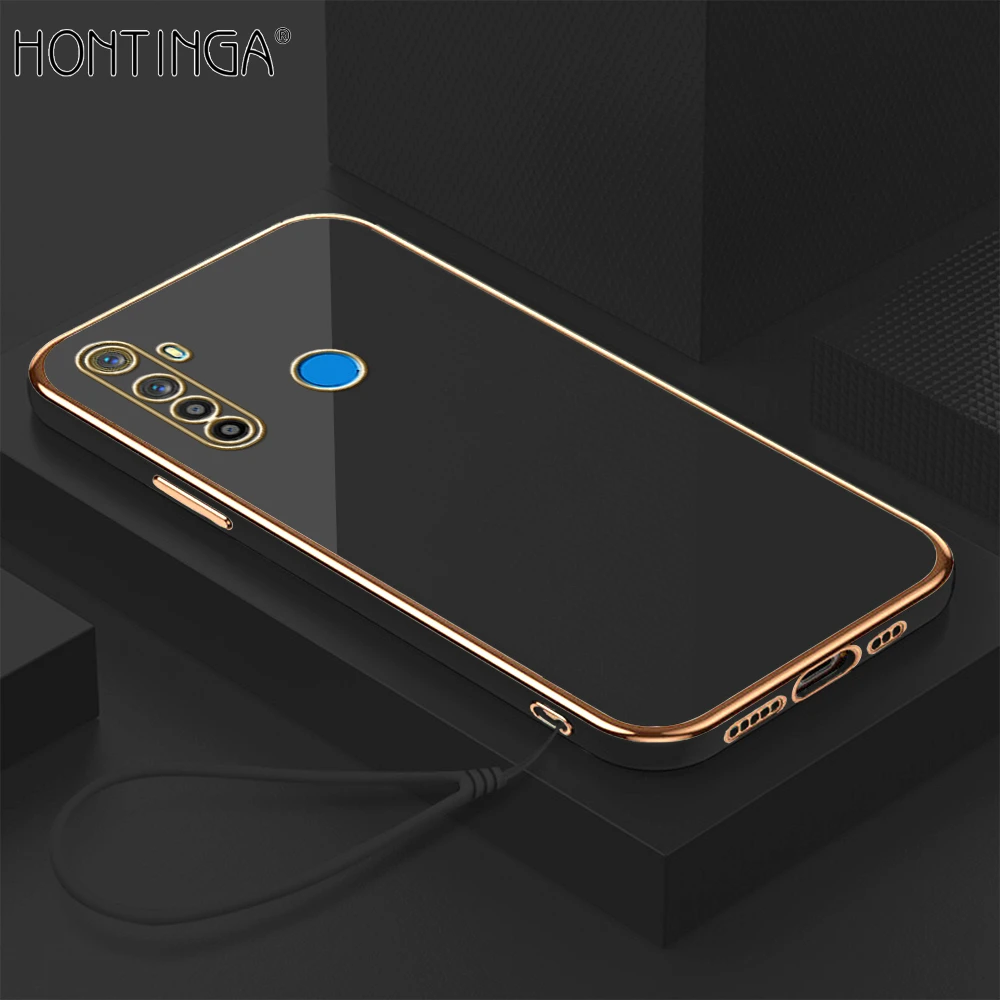 Realme 5 5I 5S 6I Back Cover With Lanyard Luxury 6D Plating Frame Shiny Bling Case Soft Silicone Square Mobile Cover price in Pakistan