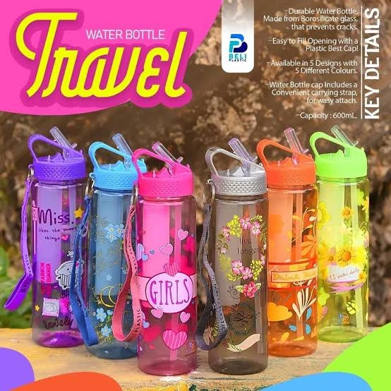 Travel Water Bottle with ice tube 600 ml – Different colors – beautiful lines written price in Pakistan