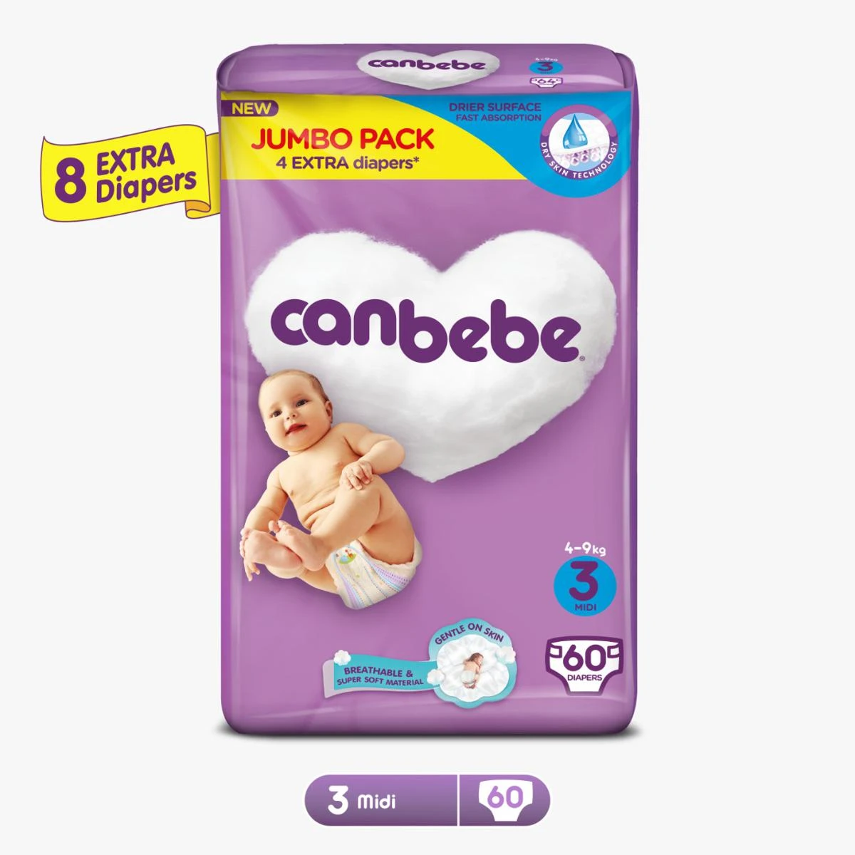 Canbebe Jumbo Midi (Size3,4-9kg, 60Pcs) price in Pakistan