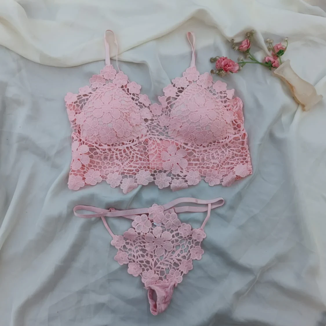 FLOWERS CROCHET BRA & PANTY  THONGS SET price in Pakistan