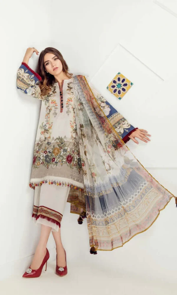 Baroque 3-PC Lawn Embroidered Lawn Suit Monar Fancy Dupatta price in Pakistan