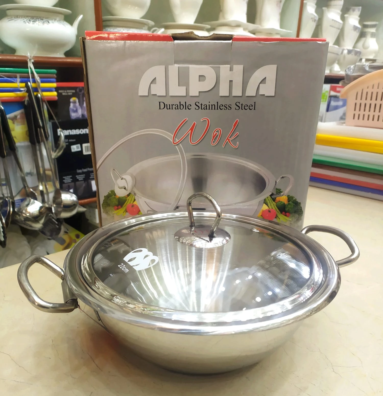 Alpha Stainless Steel Wok  Double Bottom  Encapsulated Bottom Karahi With Glass Lid [24, 26, 28, 30 & 32cm] price in Pakistan