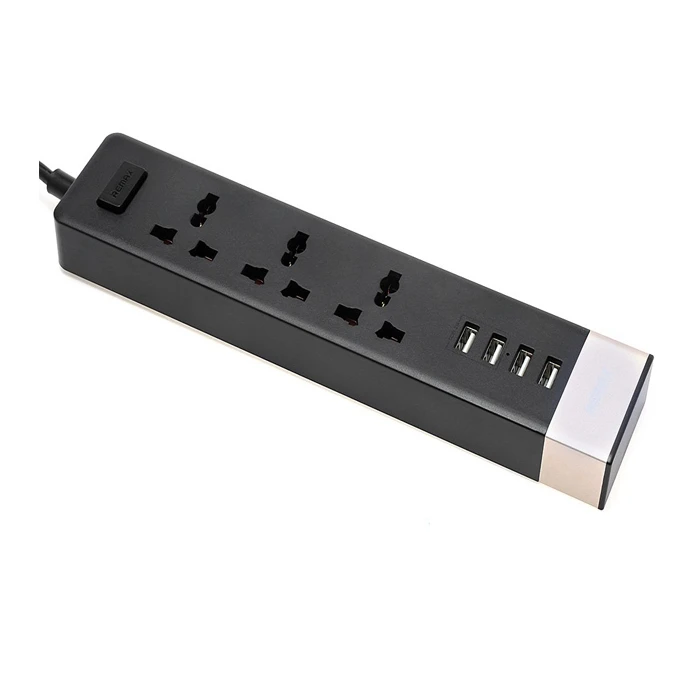 Remax RU-S2 4 USB Ports Hub and 3 Universal Plug 4.2A Power Strip – Black price in Pakistan