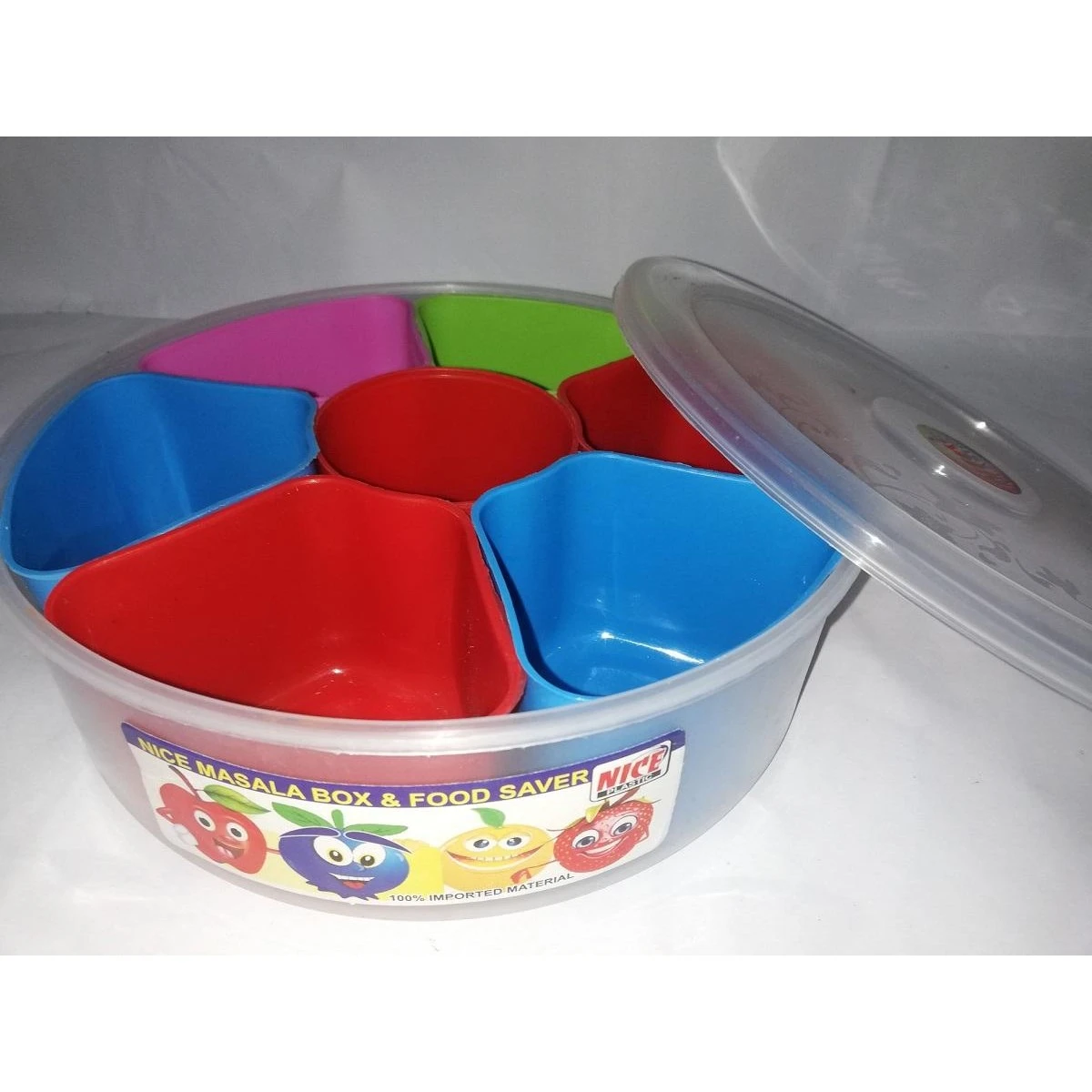 7 Separate Removable Mini Bowls Masala Box Dry Fruit Box Spice Box Multicolour Round Shape with Lid Dhakan price in Pakistan
