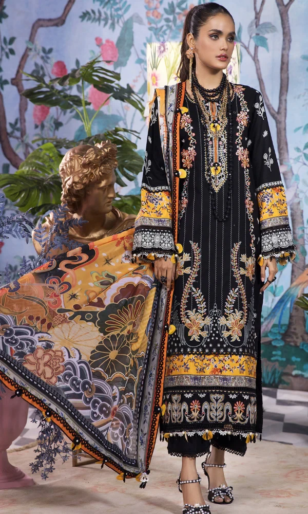 Anaya- 3PC Embroidered Printed Shirt Chiffon Dupatta price in Pakistan