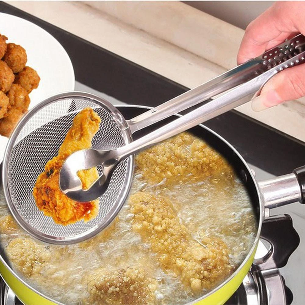 Afzal Shop – Multi-functional 2 in 1 Kitchen Sifter Strainer Tongs Fry Tool Filter Spoon Stainless Steel Wire Kitchen Tongs for Cooking price in Pakistan