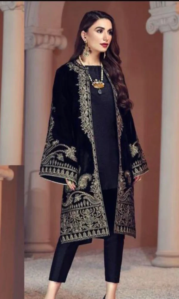 Baroque – 2PC Velvet Heavy Embroidery Shirt With Silk Trouser price in Pakistan