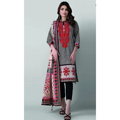3Pc Lawn Neckline Embroidered with Printed Lawn Dupatta (D) price in Pakistan