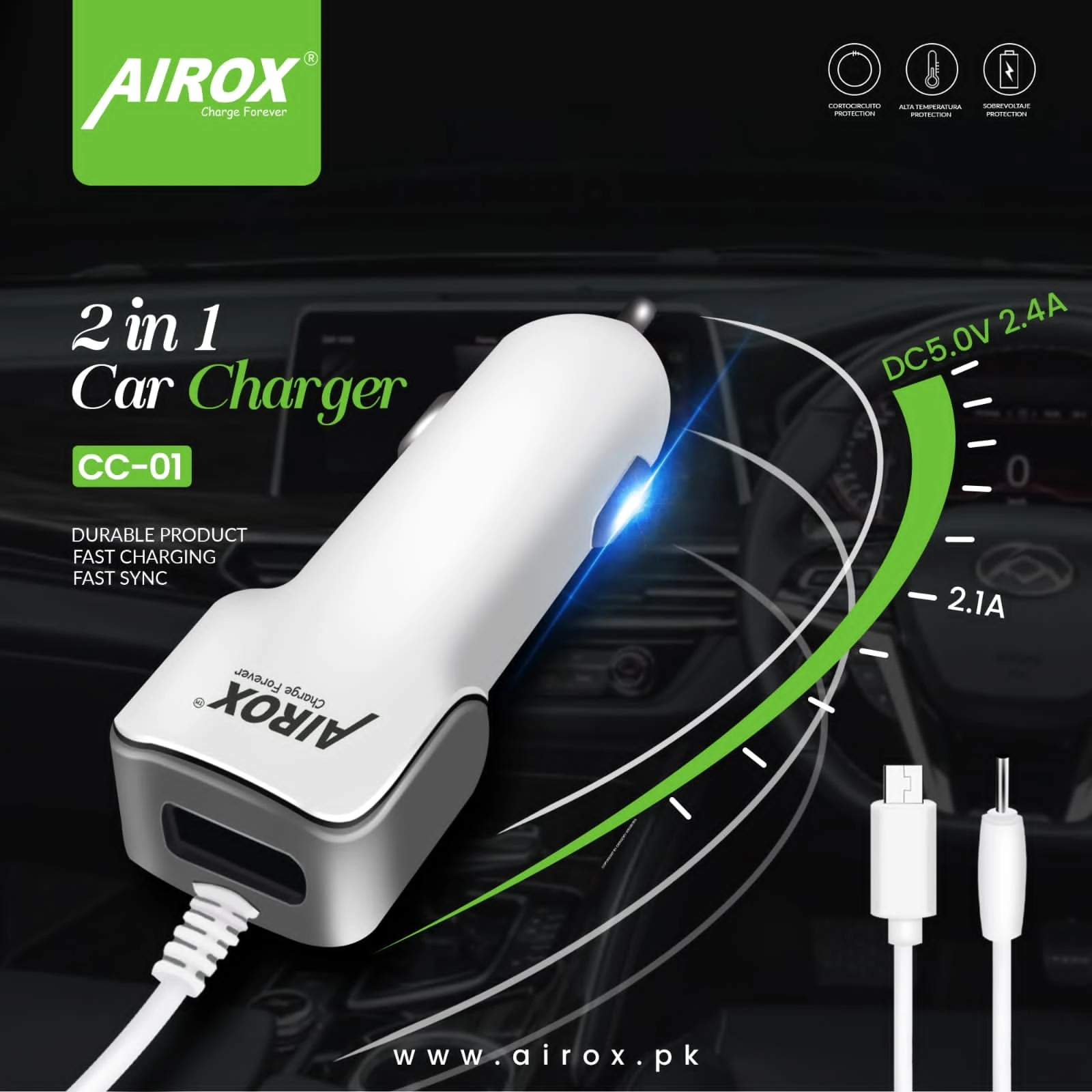 Airox Car Charger – High Quality Car Charger – Fast Charging Car Charger – 3.4A Best Car Charger price in Pakistan
