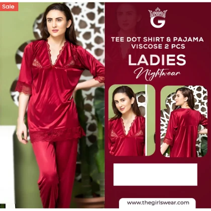 Tee Dot Shirt & Pajama Viscose 2-Pieces Nightwear For Girls & Women – Maroon price in Pakistan
