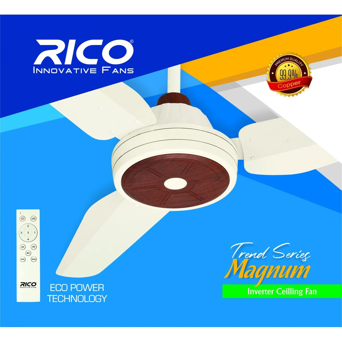 Rico Innovative 56” Invertor 40w Ceiling Fan – Magnum Model – 100% Copper Winding SK Lahore price in Pakistan
