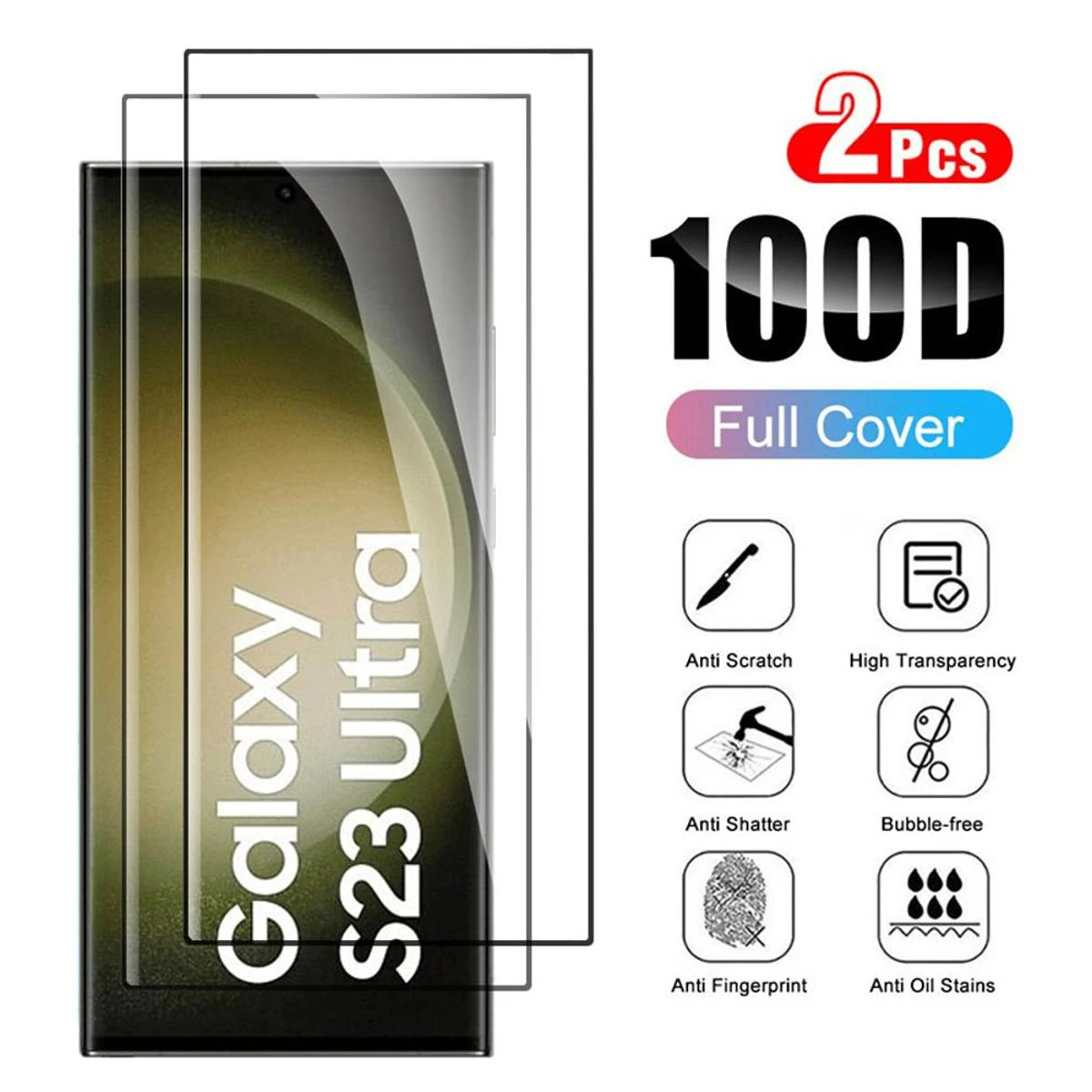 Samsung Galaxy S23 Ultra 2Pcs Screen Protector Film With Black Edge For Samsung Galaxy S23Ultra Full Cover Tempered Glass price in Pakistan