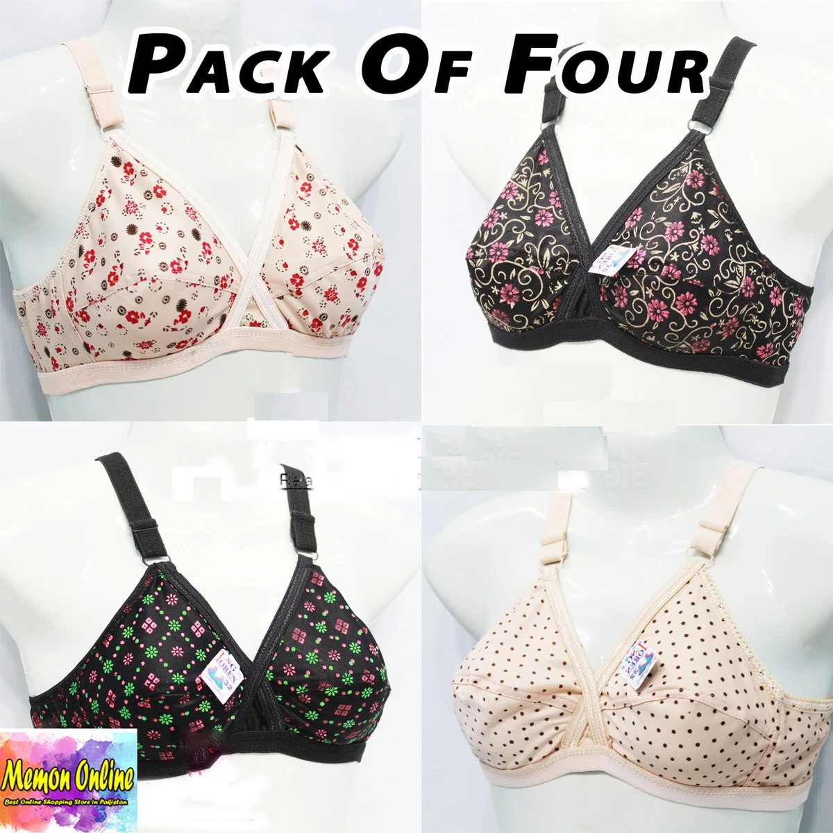 Memon Online Pack of 4 Bra For Women/Girls price in Pakistan