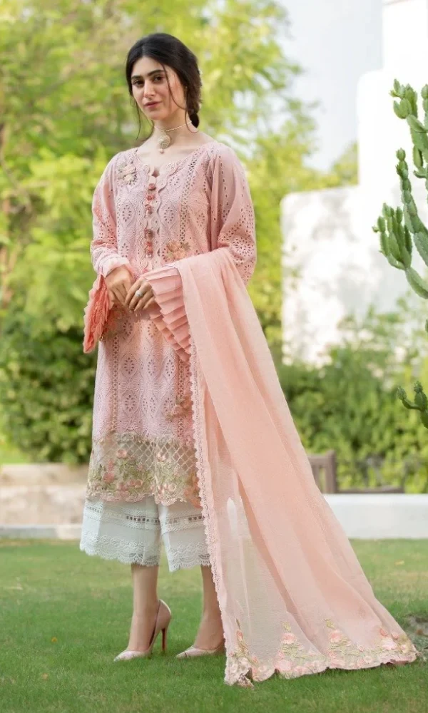 Maria B. – 3PC Lawn Chicken Kari Heavy Embroidered Shirt With Bamber Chiffon Embroidered Dupatta price in Pakistan